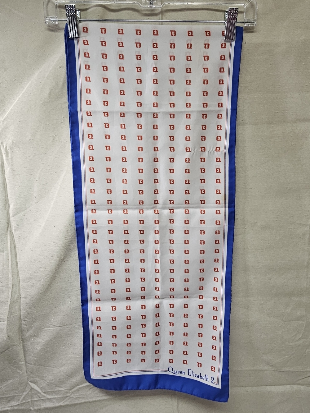Queen Elizabeth II Commemorative Silk Scarf - Blue & White with Red Motif